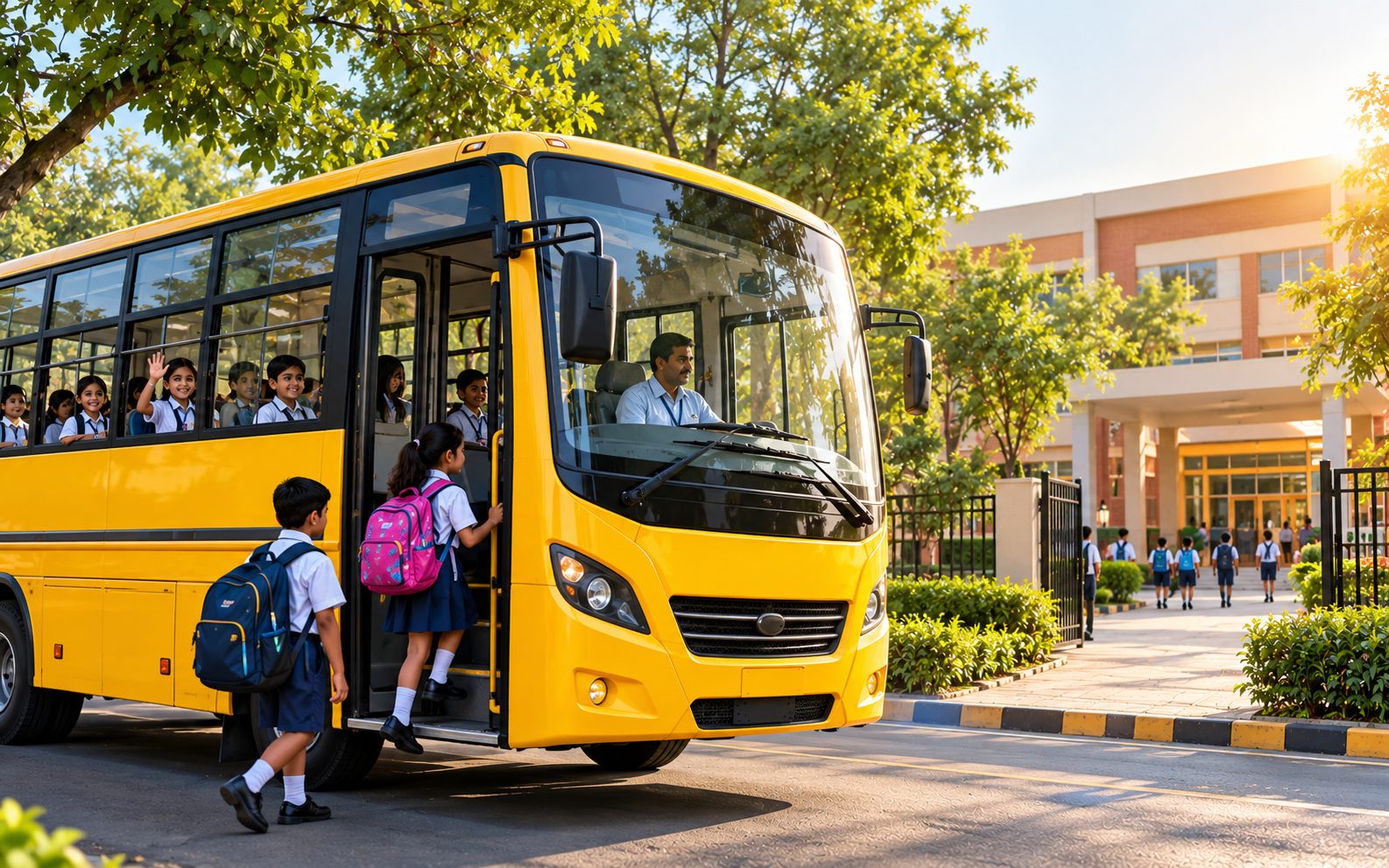 Children boarding a T Setu school bus